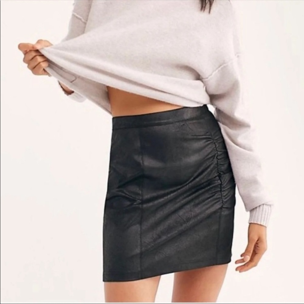 FP Black Ruched Faux Leather Mini Skirt M …